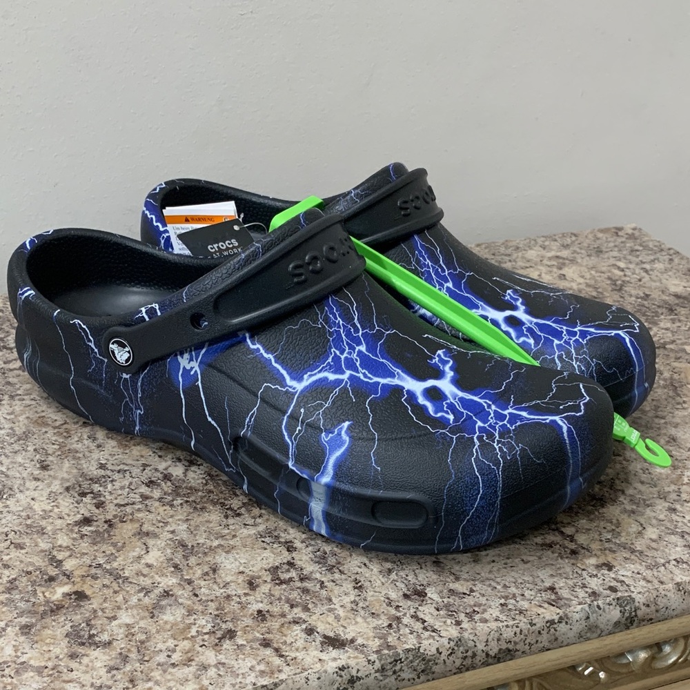 Electric / Lightening Blue and Black Crocs